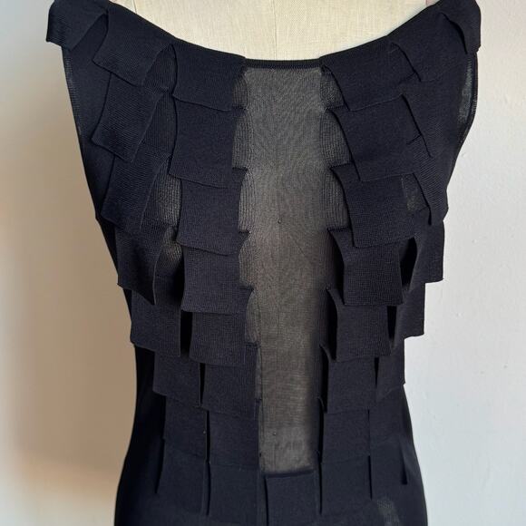 AKRIS for Bergdorf Goodman Sleeveless Modern Black Fringe Knit Top - Picture 2 of 7